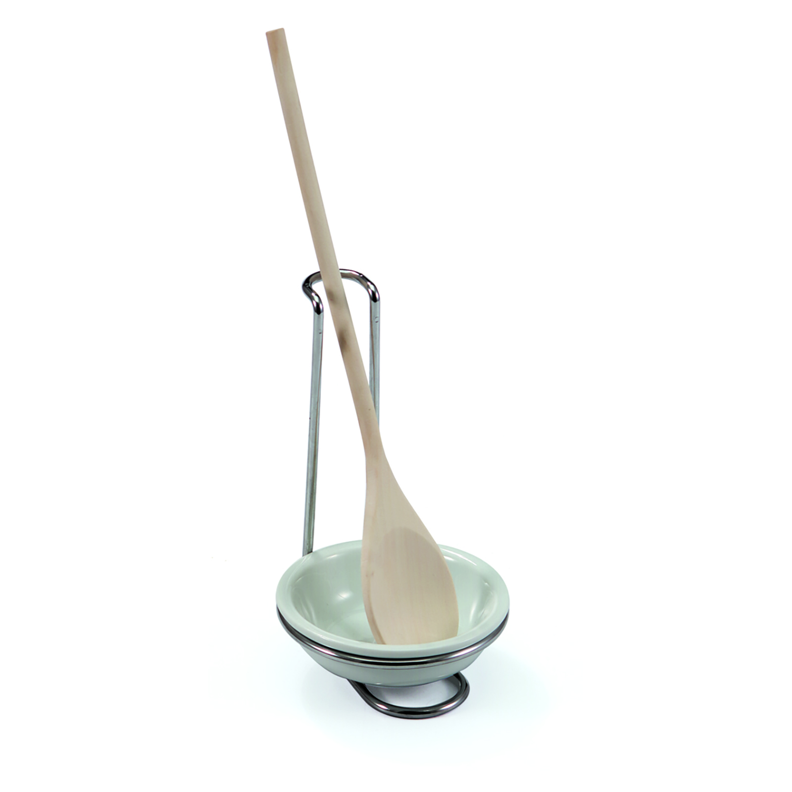 3-teiliges Küchenlöffel-Halter-Set - Edelstahl - Porzellan - Holz