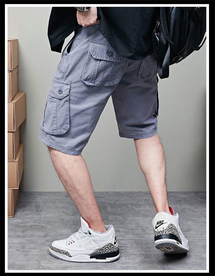Lefitt - Mid Rise Plain Cargo Shorts