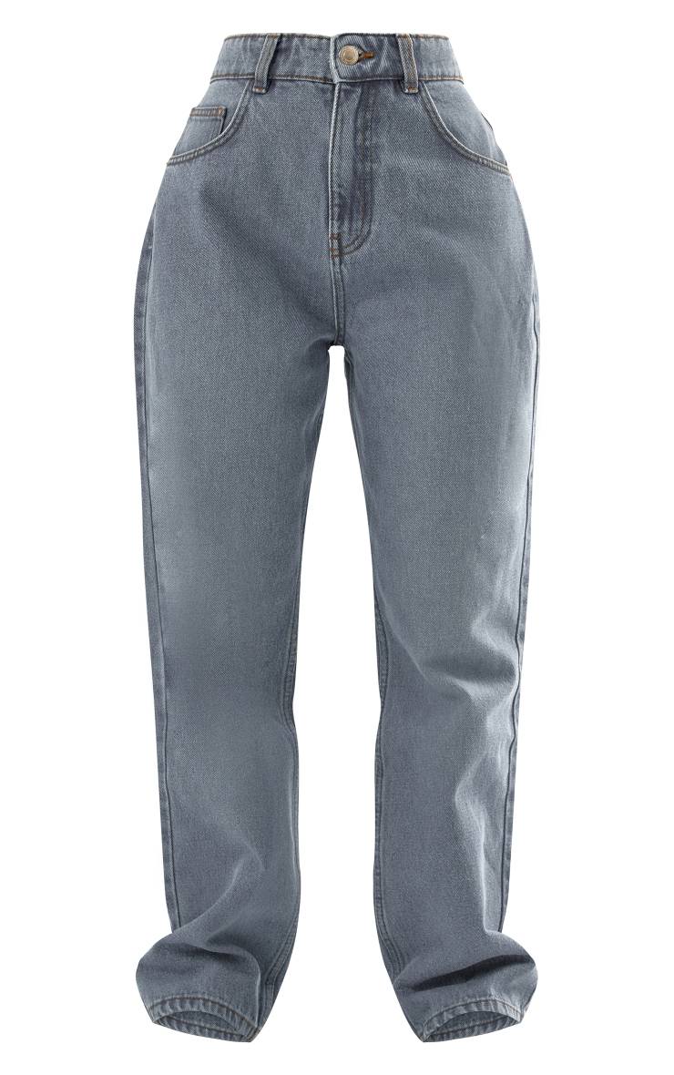Mid Blue Wash Prettylittlething Petite Jean Droit Taille Haute