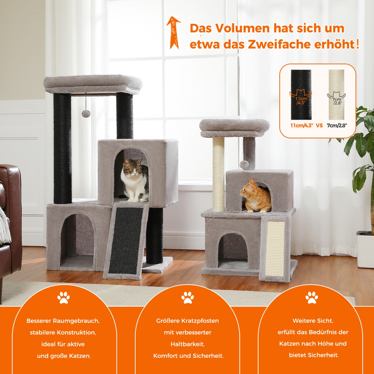 Pawz Road großer Kratzbaum 11cm Stämme schwarz