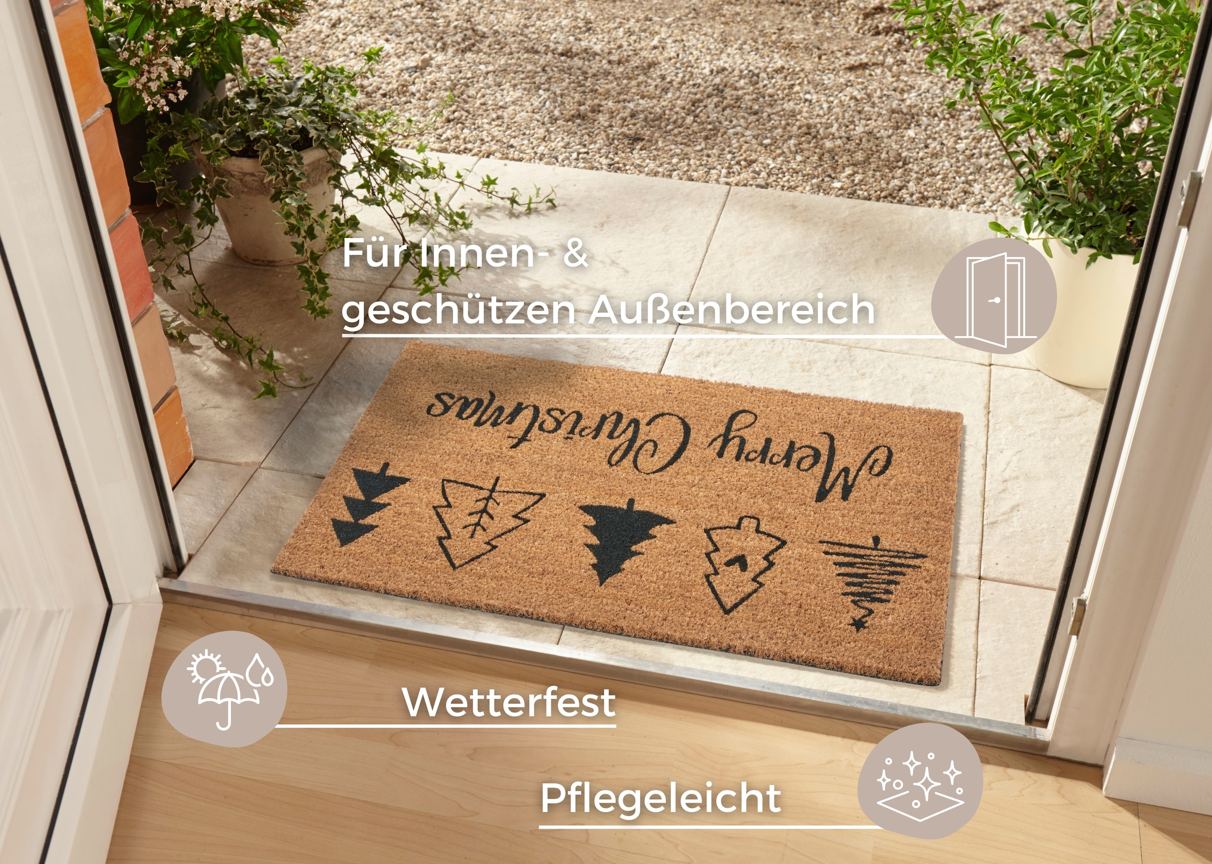 HANSE Home Fussmatte »Mix Mats  Kokos Christmas Trees, Türmatte« rechteckig 15 mm Höhe Weihnachten, Schmutzfangmatte, Outdoor, Rutschfest, Innen, Kokosmatte