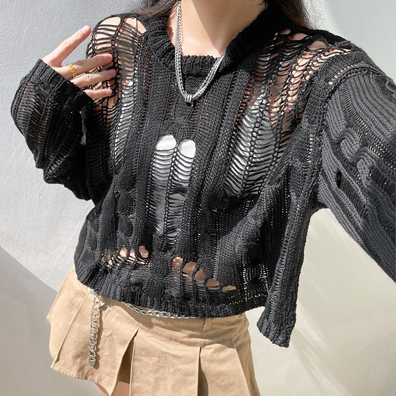 Sosana - Crop top met lange mouwen en distressed knit