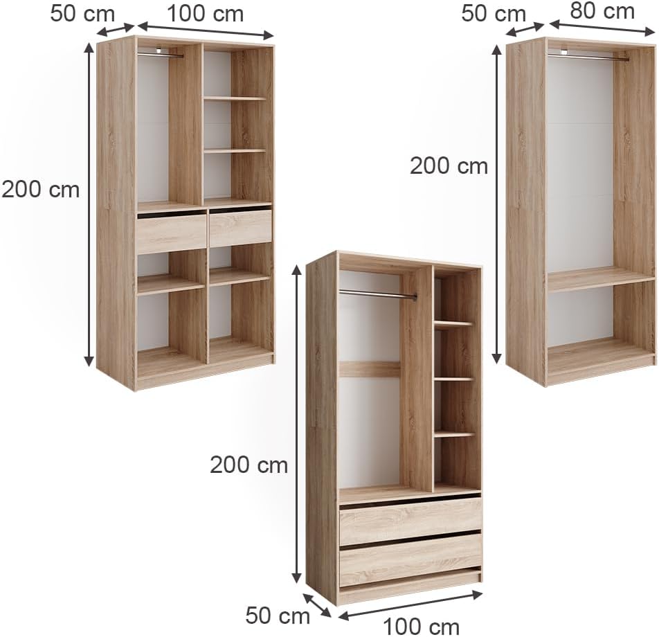 Vicco Kleiderschrank Elmo, Sonoma, 280 x 200 cm 3er Set