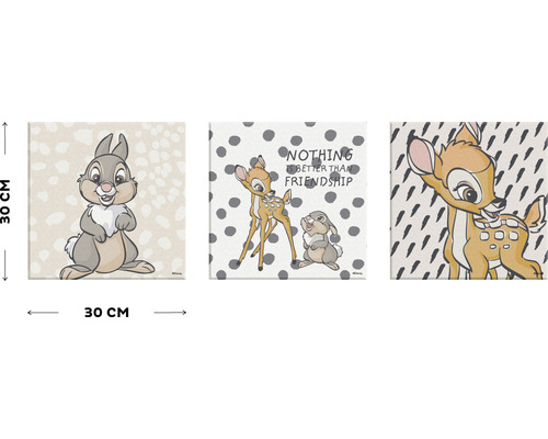 Canvas schilderij Disney Bambi Echte Vriend set van 3 3x 30x30 cm