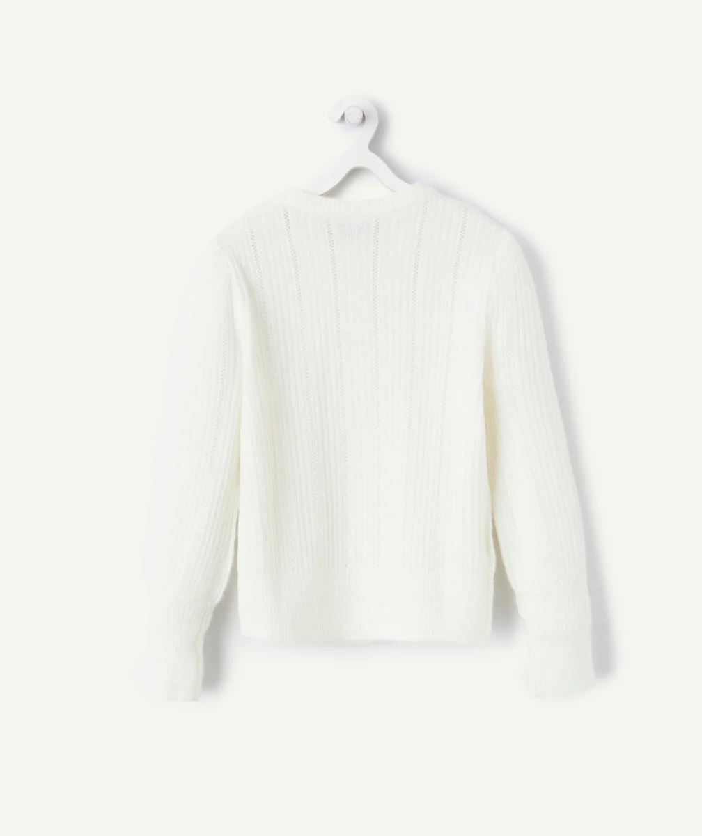 CARDIGAN FILLE EN TRICOT AJOURÉ ET FIBRES RECYCLÉES ÉCRU AVEC BOUTONS