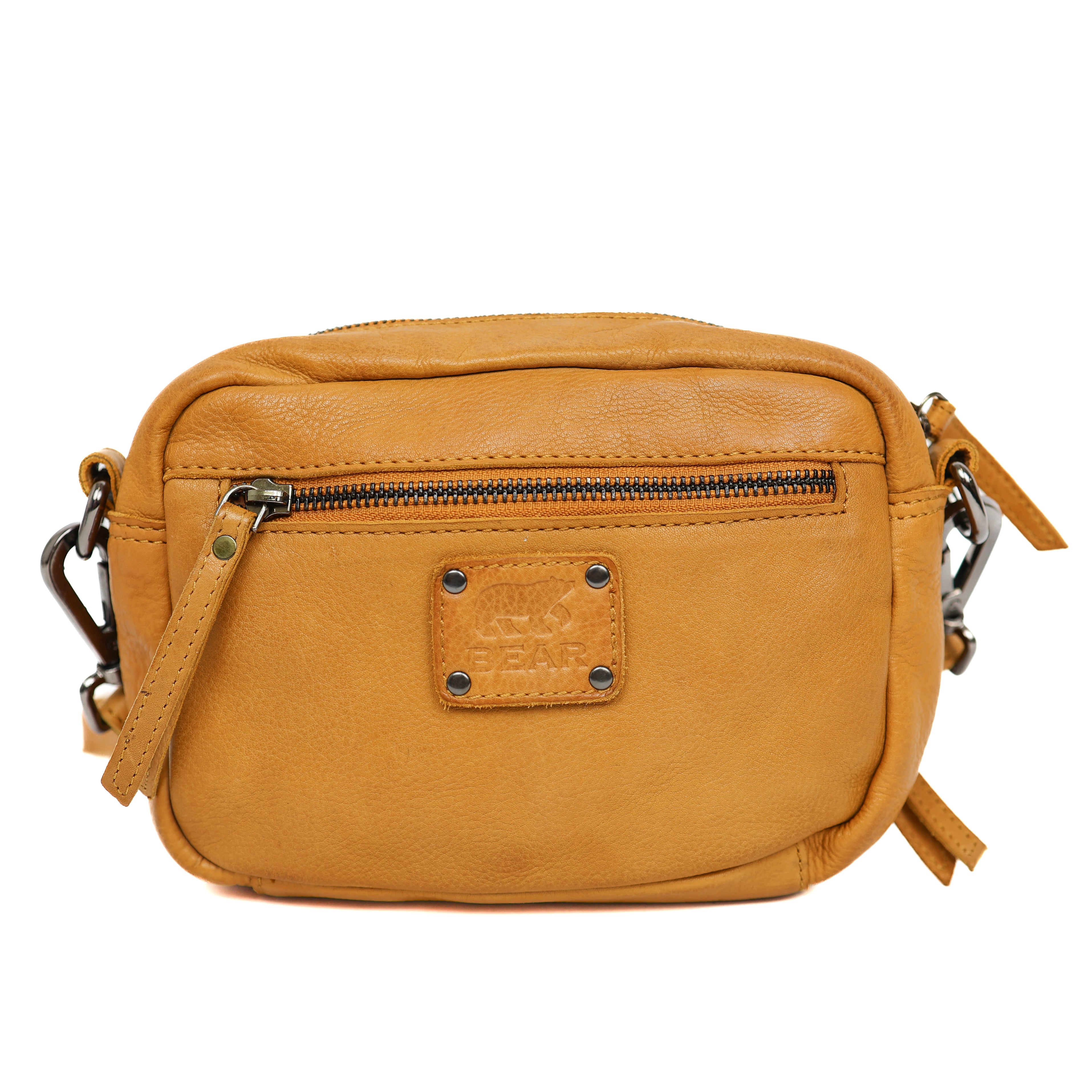 Klein schoudertasje met voorvakjes 'Amber' geel Yellow