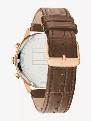 Relógio com pulseira em padrão crocodilo e banho de ouro rosa