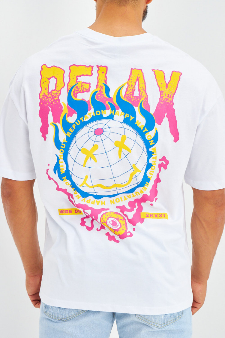 T-shirt logo imprimé smiley terre blanc