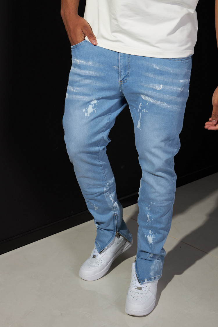 Jeans bleu clair taché