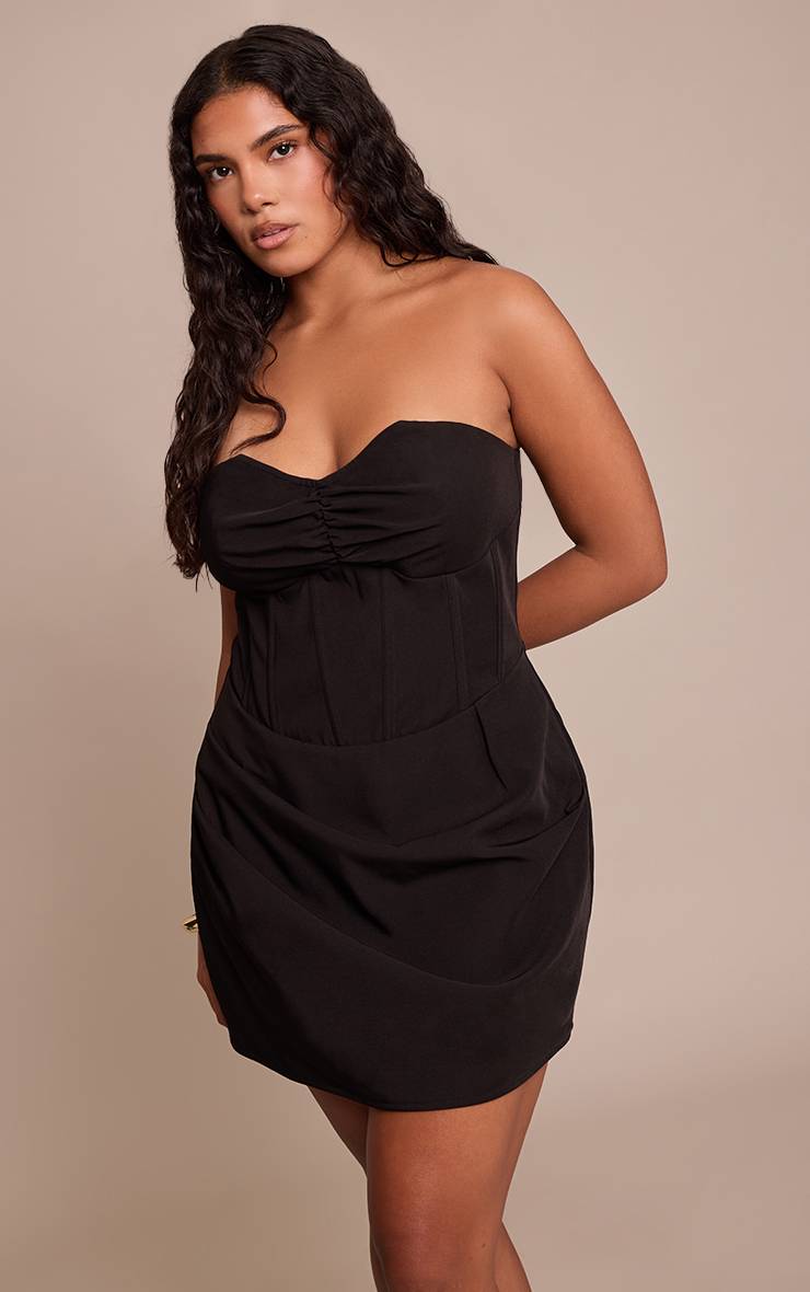 Noir Robe Mini Bandeau Corset Froncé Shape