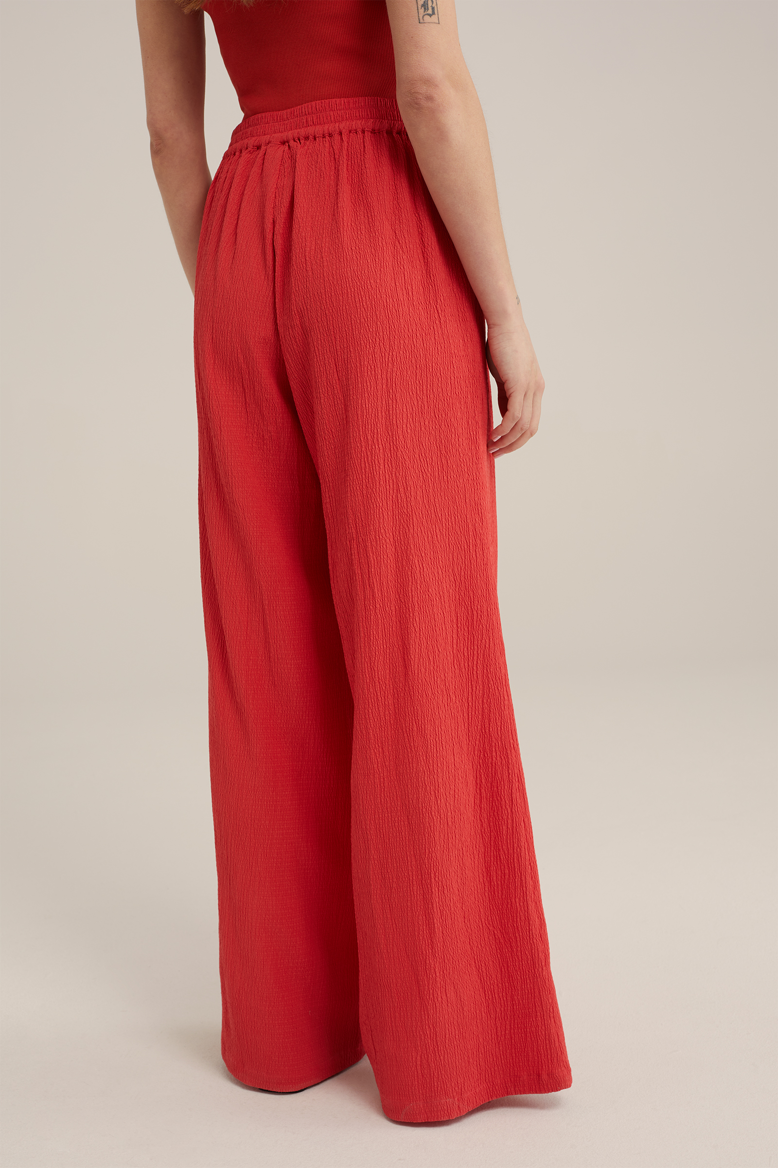 wide leg broek met structuur WE Fashion Rood