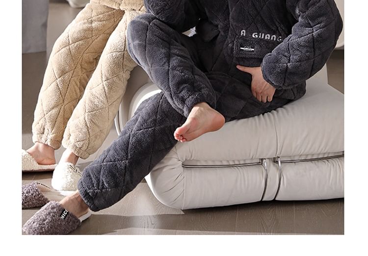 Jeony - Bijpassende loungewearset voor koppels: koraalfleece jack met capuchon en broek