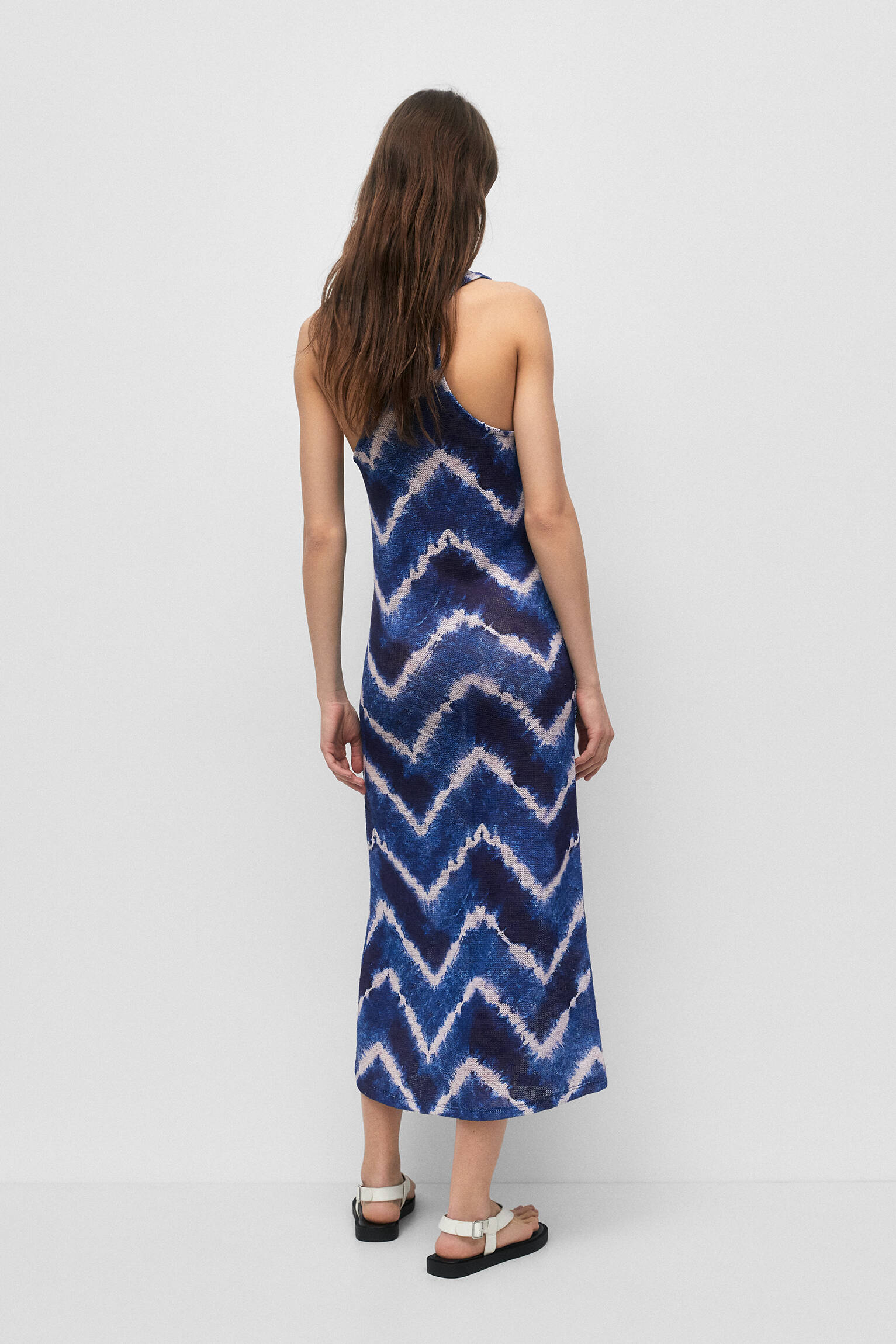 VESTIDO LONGO DE TRICÔ TIE-DYE - AZUL-TINTA