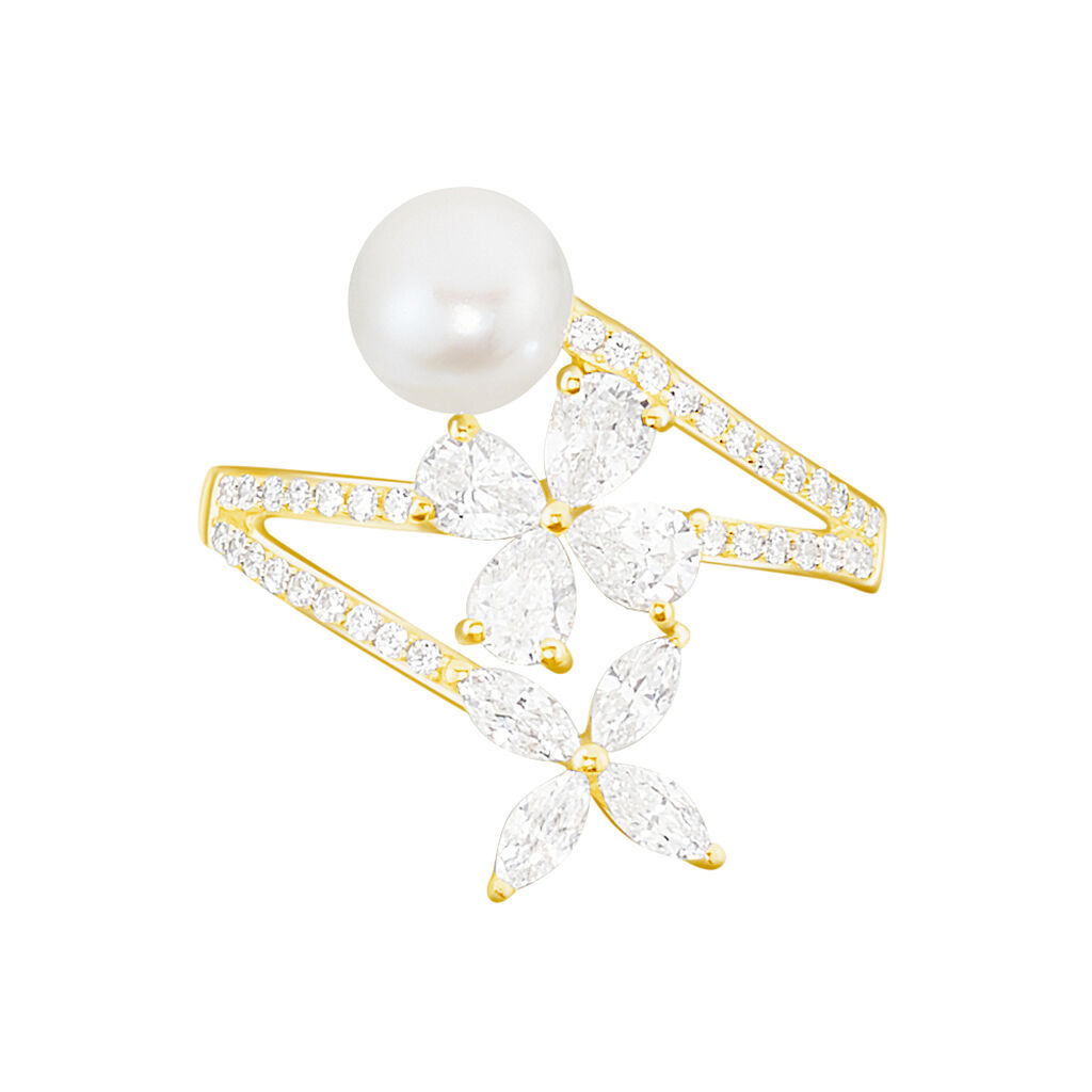 Bague Norah Or Jaune Perle De Culture Et Oxyde De Zirconium
