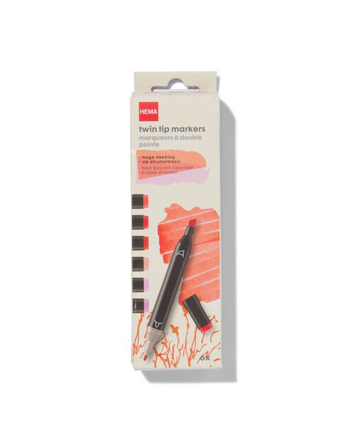 6 marqueurs twin tip rouge-rose