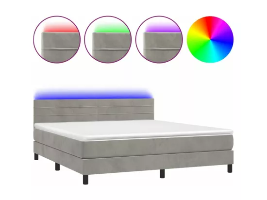 Sommier tapissier matelas et LED Gris clair 160x200 cm Velours
