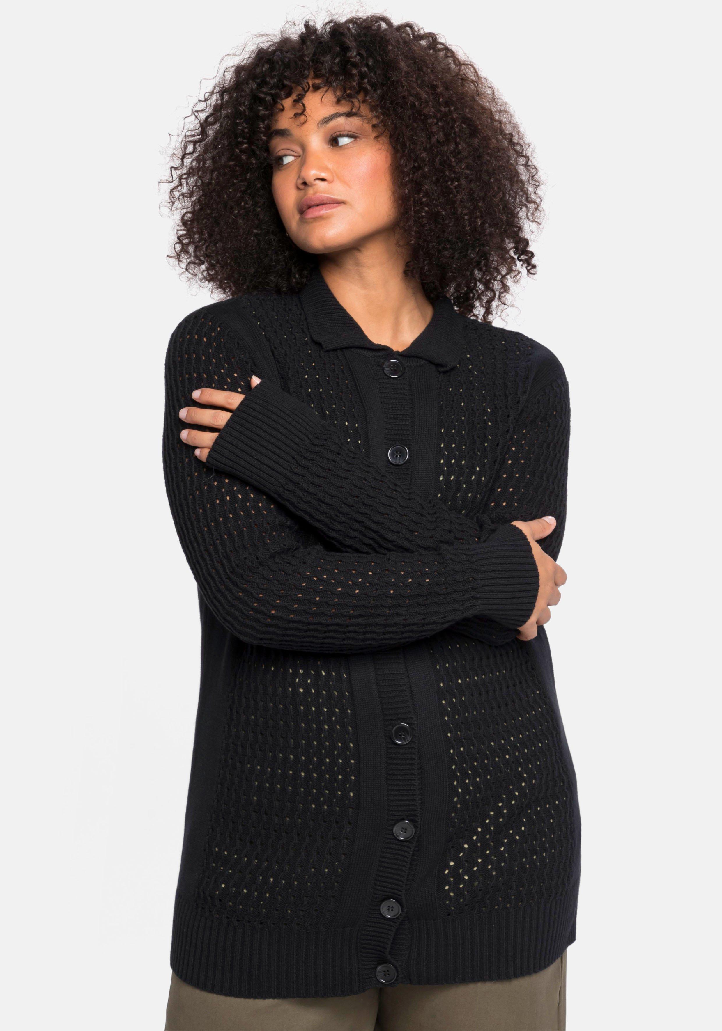 Cardigan mit Ajourstrickmuster und Kragen