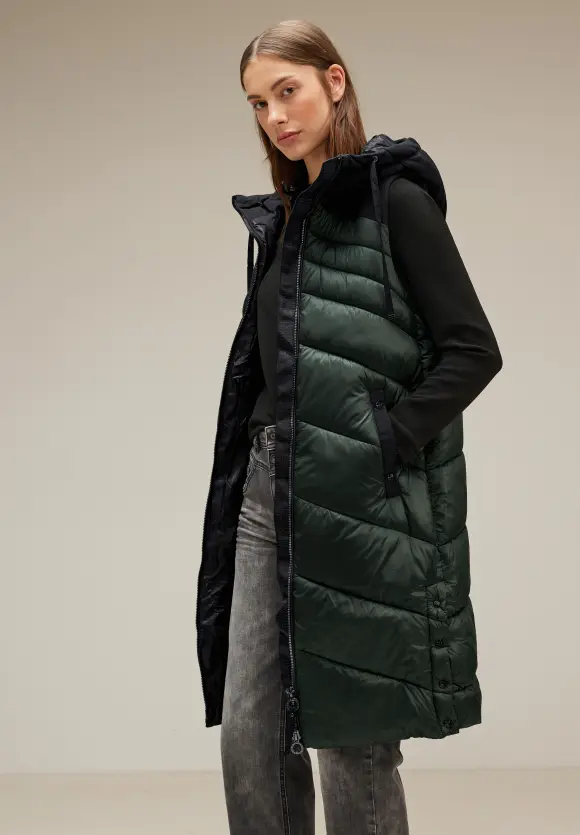 Lange Materialmix Weste - dark verdant green