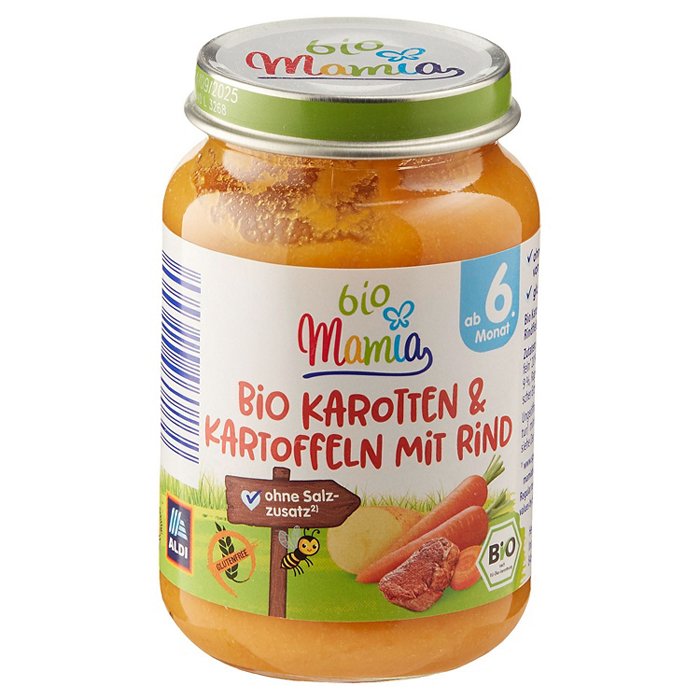 MAMIA BIO Bio-Menü 190 g, Karotten und Kartoffeln mit Rind