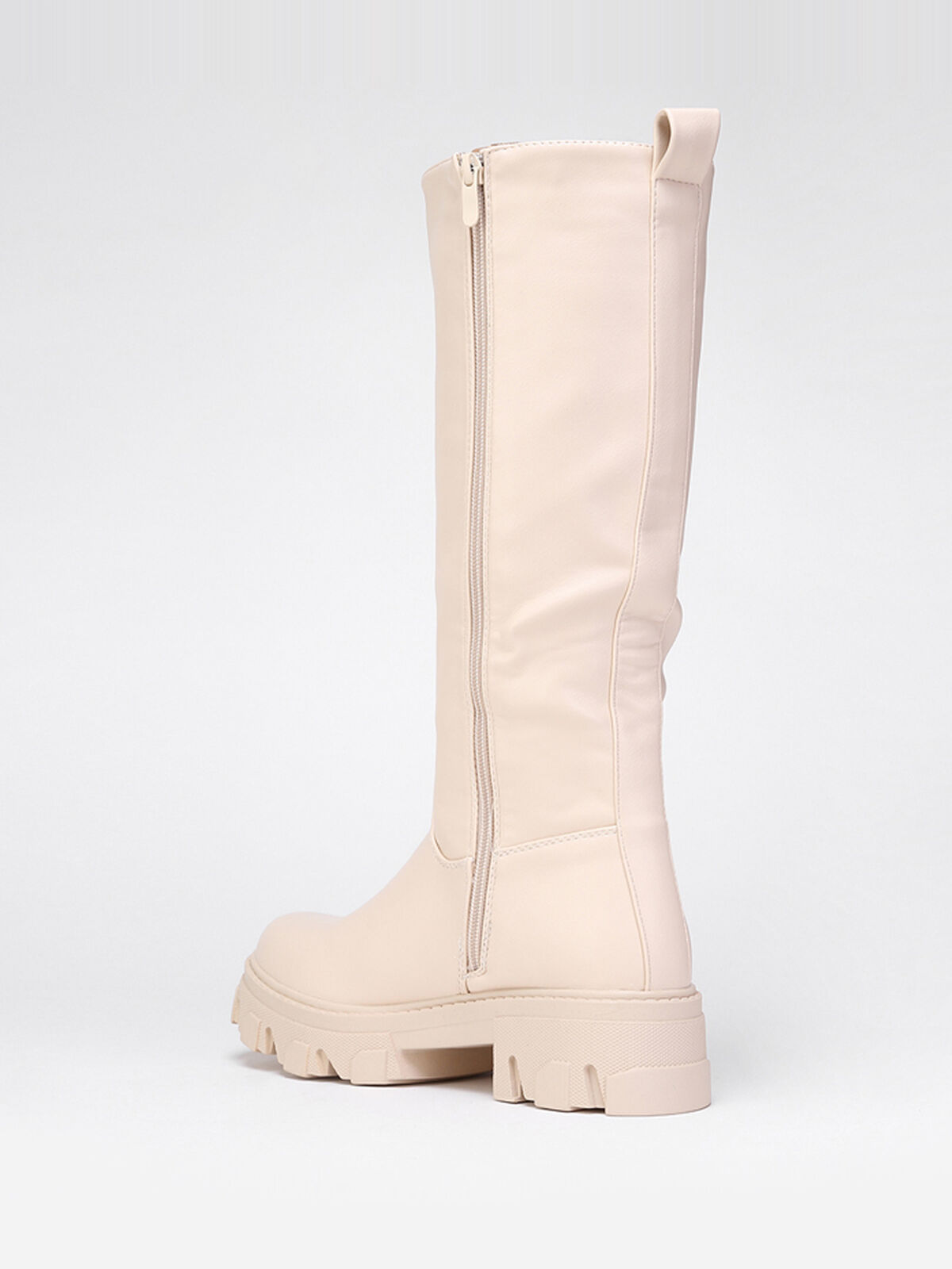 Bottes en simili à semelle crantée- Beige