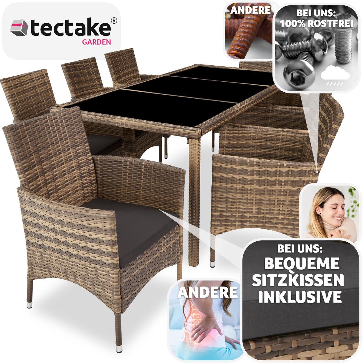tectake Valencia rotan zitgroep voor 8 personen inclusief beschermhoes