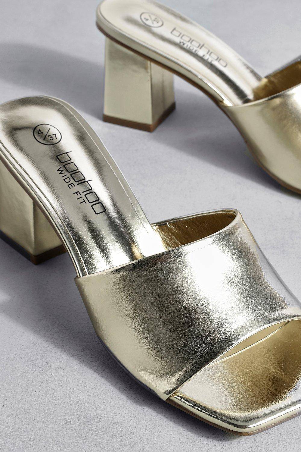 boohoo Mules À Talons Carrés Bas Métallisées