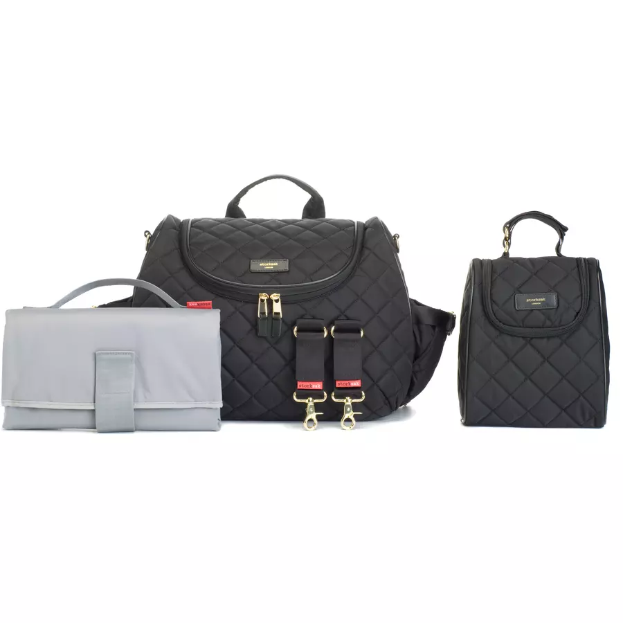 storksak Wickelrucksack Poppy Quilt Black