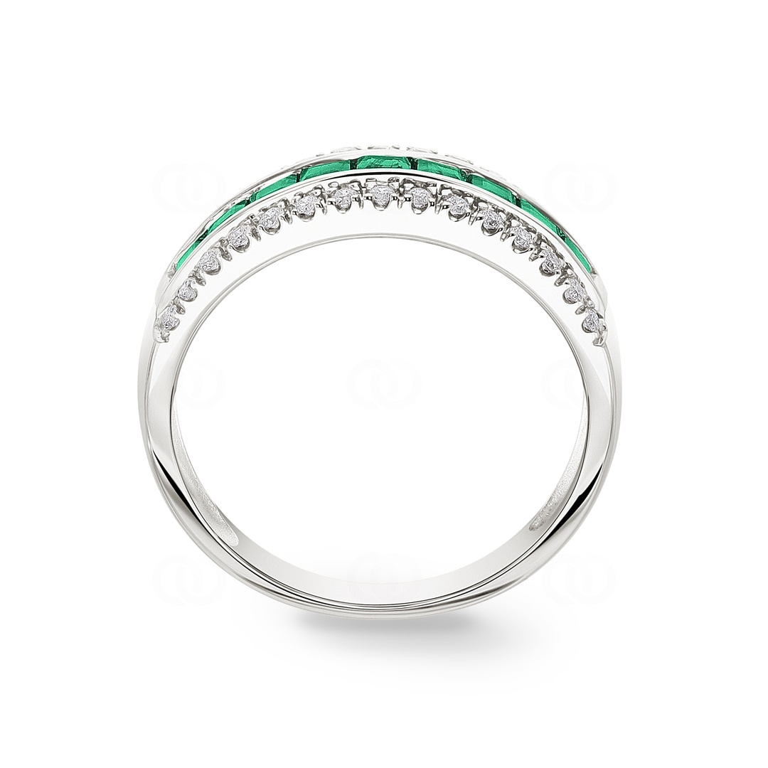 Smaragdring 750/18 K Weissgold mit Diamanten 0.20 ct H/si