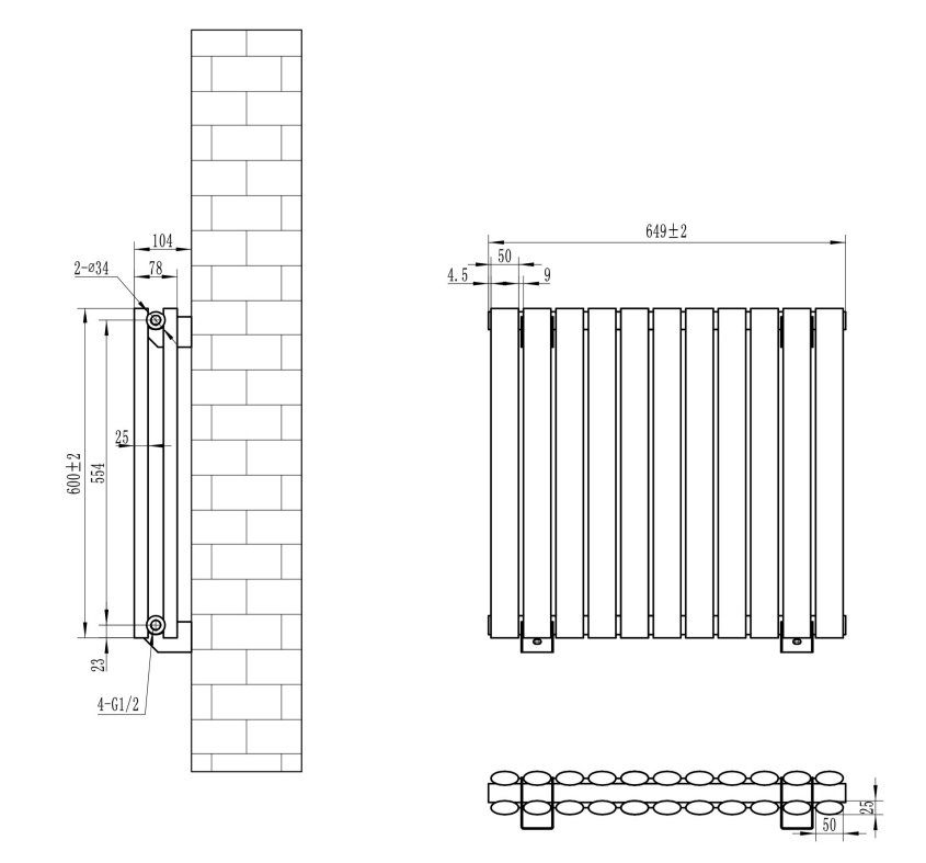 Eastbrook Tunstall dubbele radiator 65x60cm 1010W wit mat