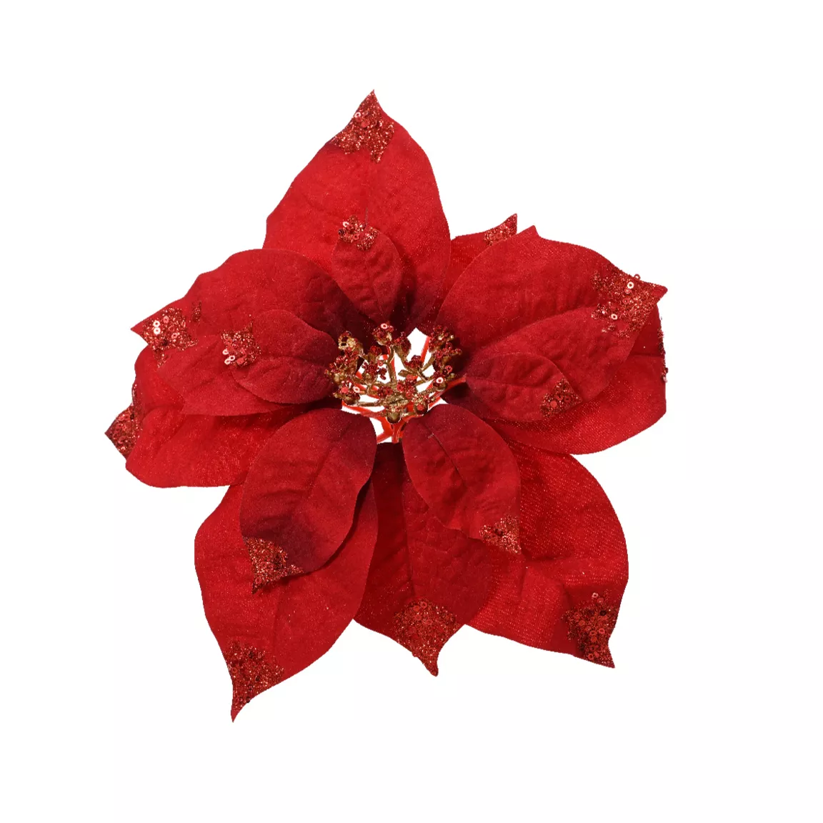 Poinsettia de Noël sur clip (D25 cm) Velours scintillant Bordeaux