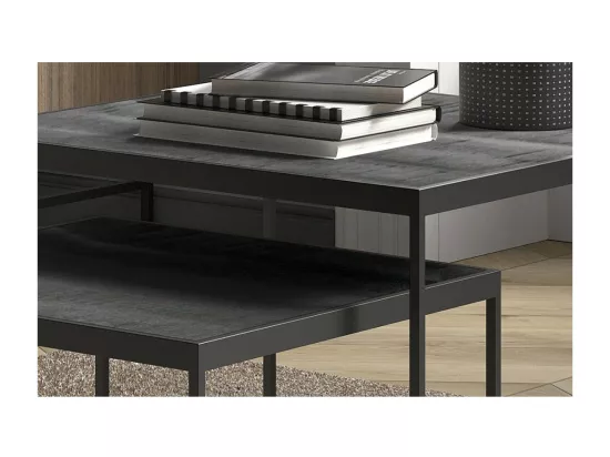 Table basse gigogne carrée en bois noir collection QUEEN. Meuble style industriel