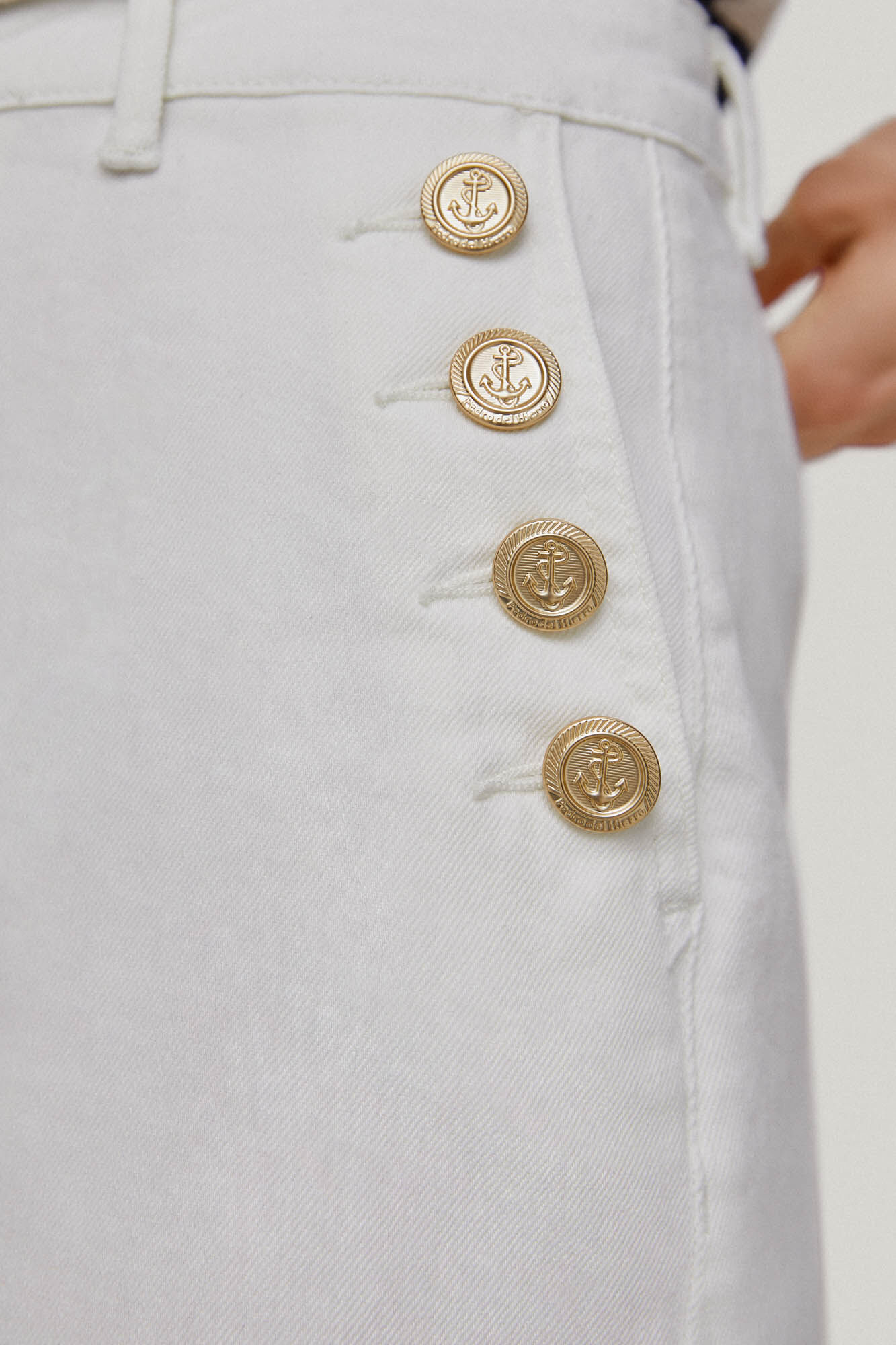 Saia jeans com botões - Branco-sujo