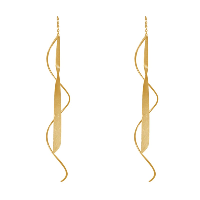 Boucles d'Oreilles Argent Spirale et Lame Vrillé Argent Brossé
