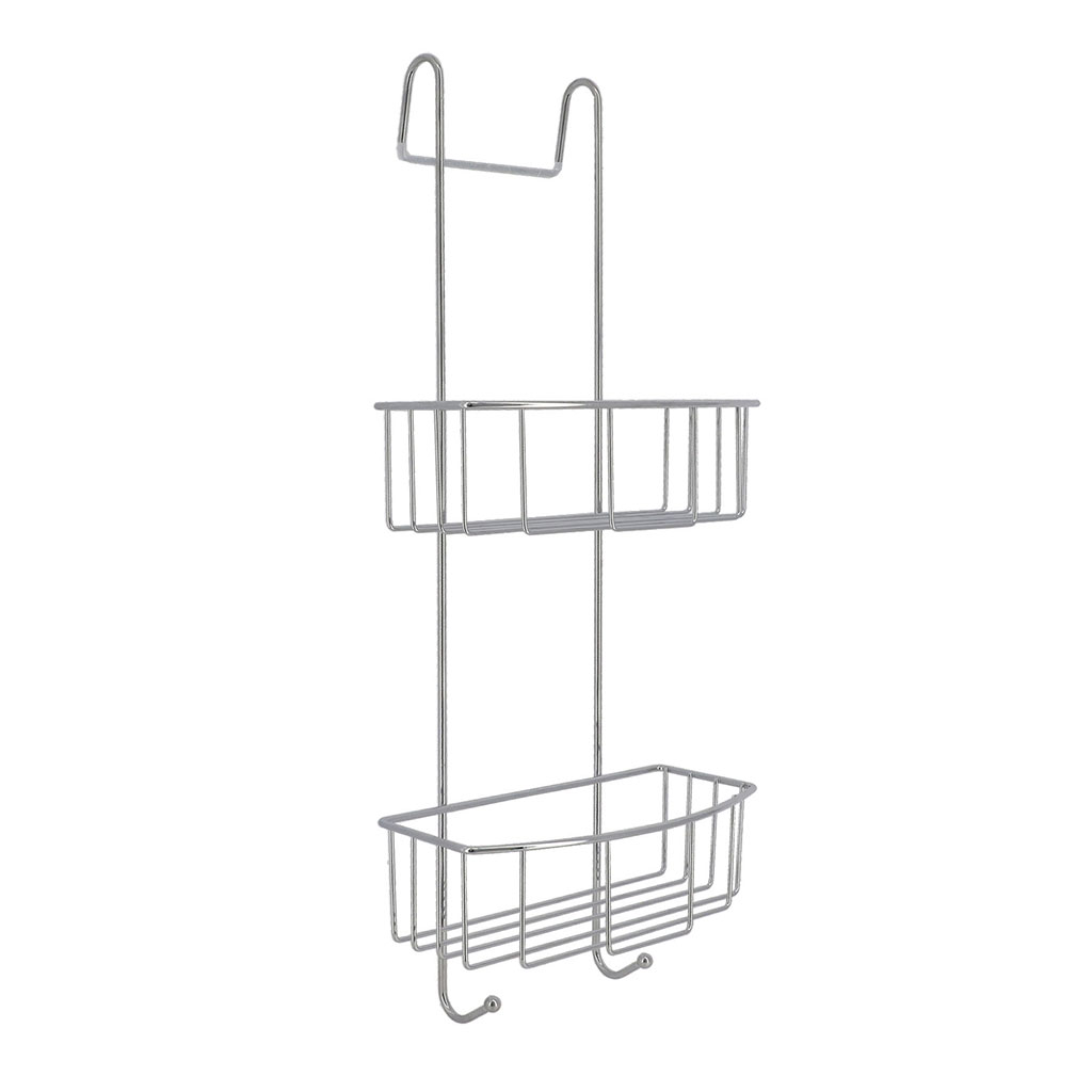Serviteur de douche à suspendre 2 paniers et crochets chrome 19x60x23cm