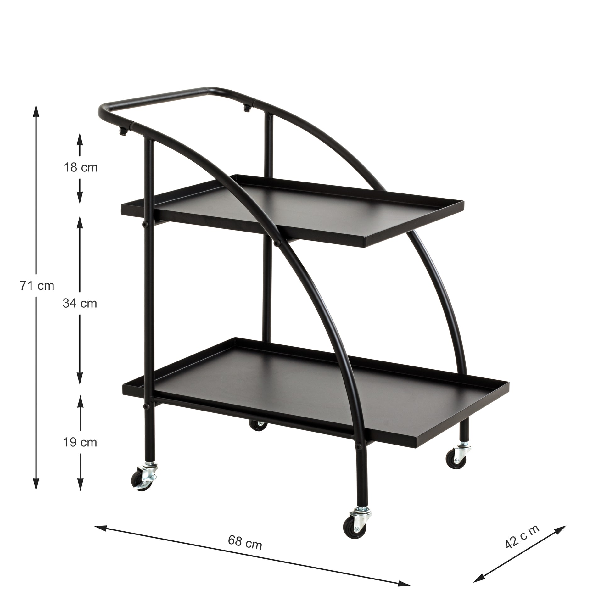Servierwagen 68 x 71 cm schwarz