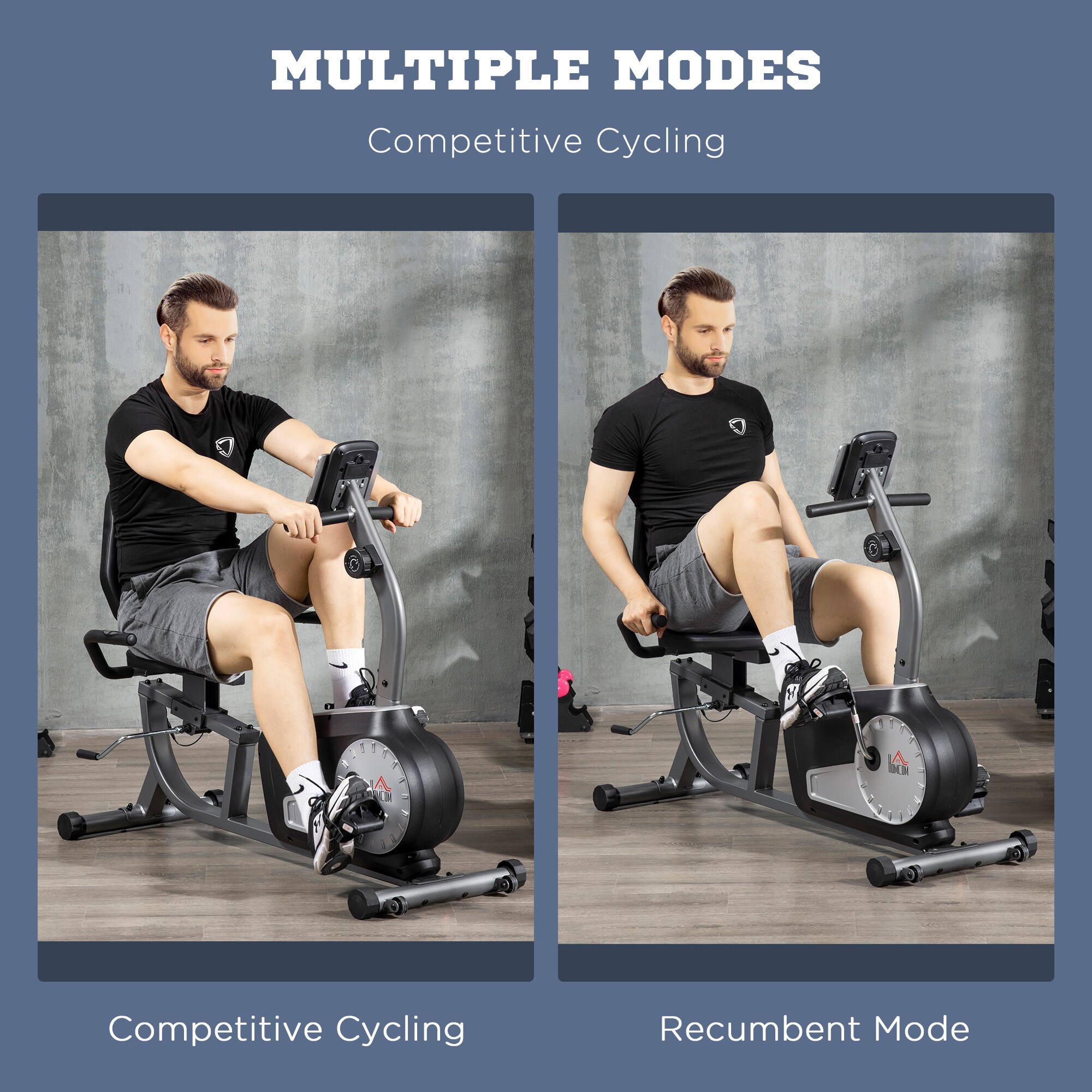 HOMCOM Fitnessrad mit LCD-Shirm grau 122-137L x 62B x 103H cm