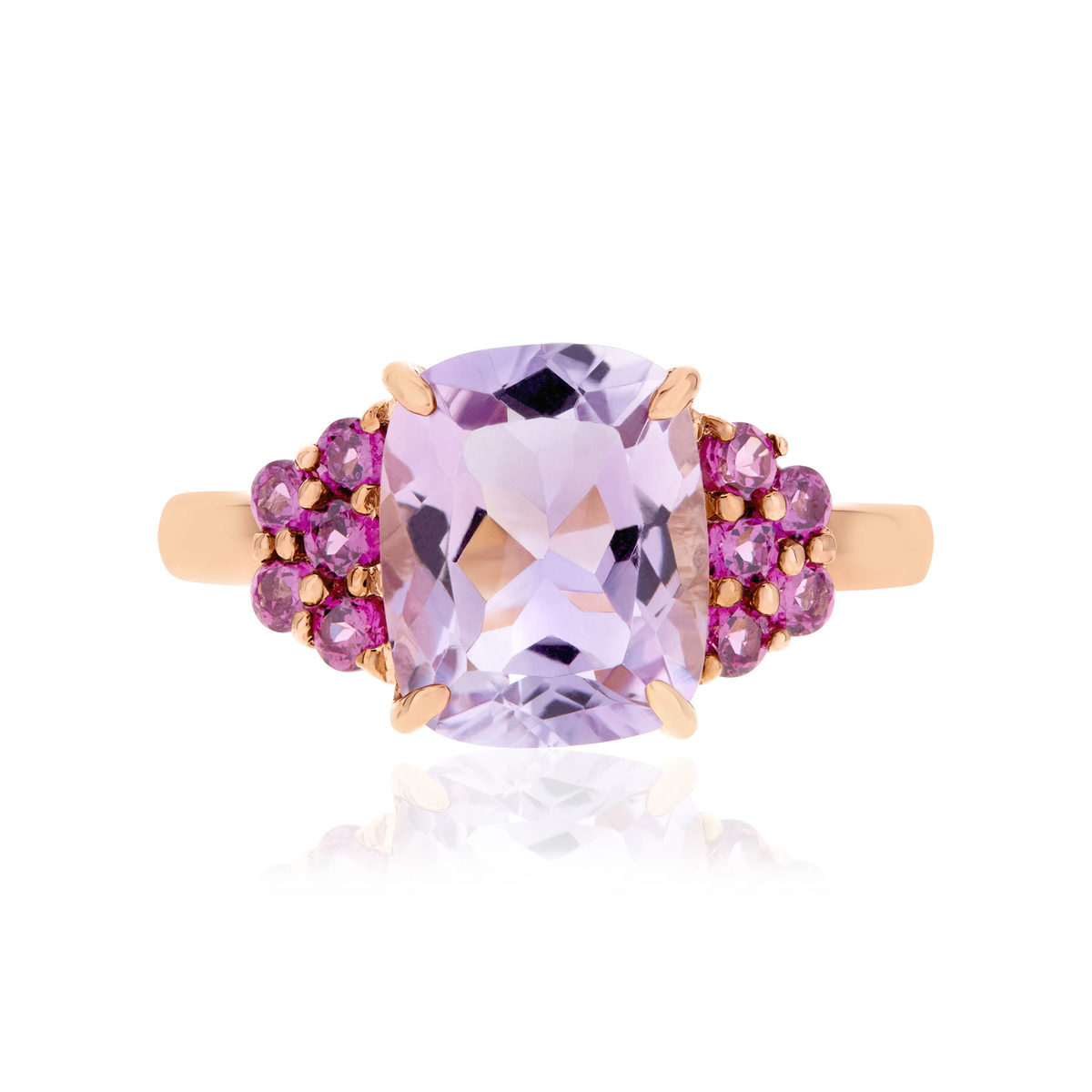 Bague or 375 rose pierres fines