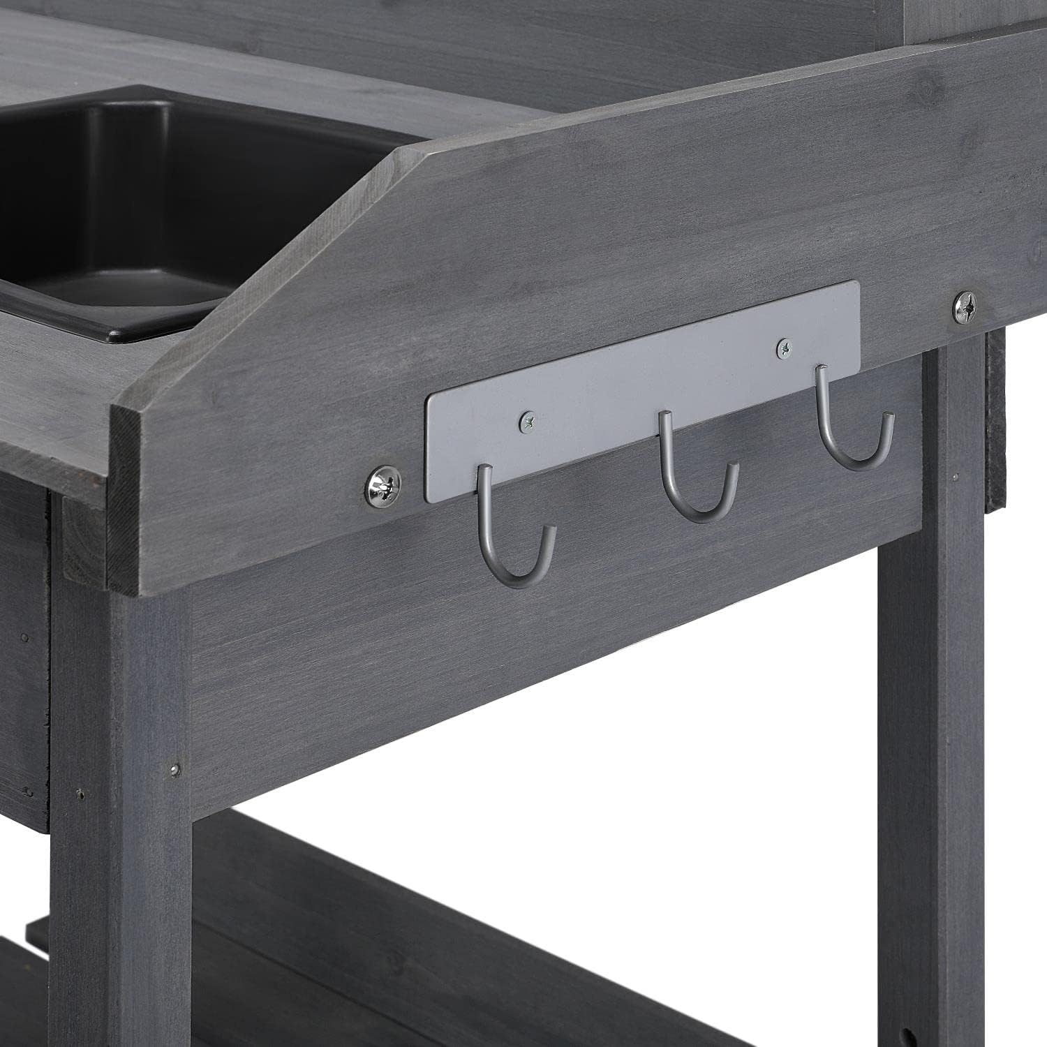 Yaheetech Pflanztisch mit Waschbecken, Blumentisch Gärtnertisch Holzpflanztisch mit Schubladen & Verstellbaren Ablagefläche & Haken, aus Wetterfest Holz für Terrasse Garten, Grau