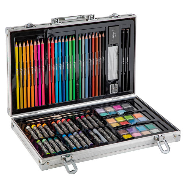 Art set 79 pcs in metal box, silver