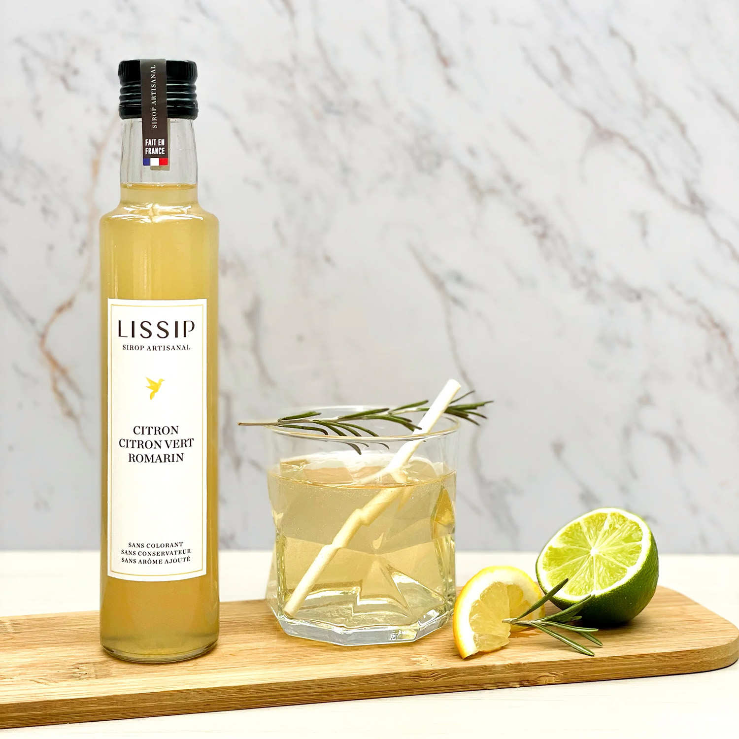 Sirop artisanal de citron, citron vert et romarin