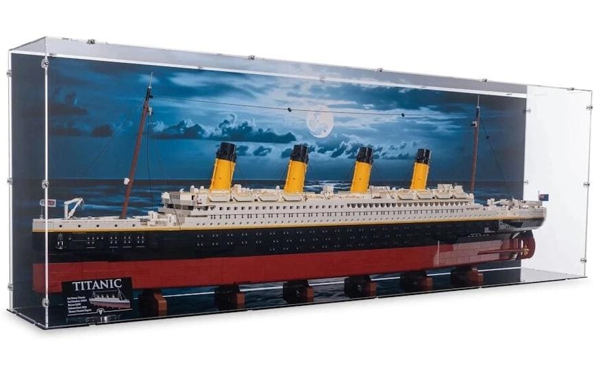 Baukasten Acryl-Display für LEGO 10294 Titanic<br>Acryl-Display-Box mit Hintergrundbild und schwarzem Boden
