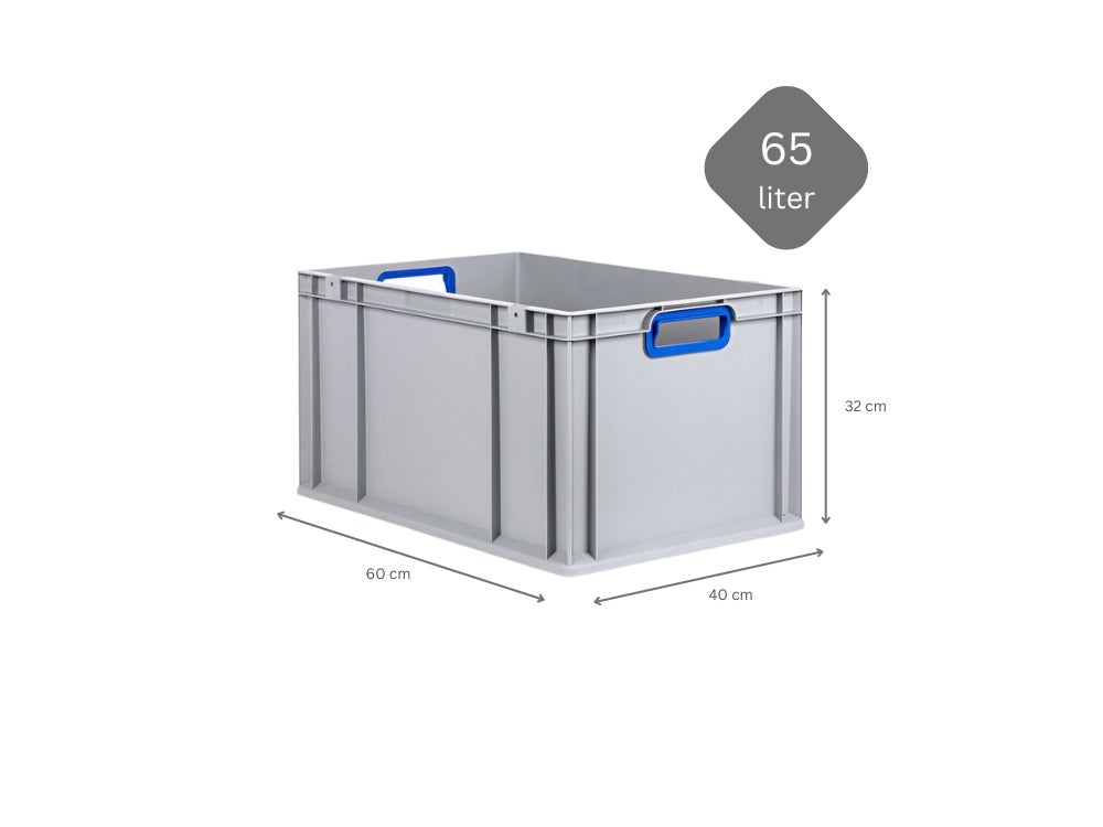 PROREGAL Eurobox Nextgen Kleur HxBxD 32 x 40 x 60 cm 65 liter Handgrepen Blauw Open Versterkte Bodem Euro Container Transportbox