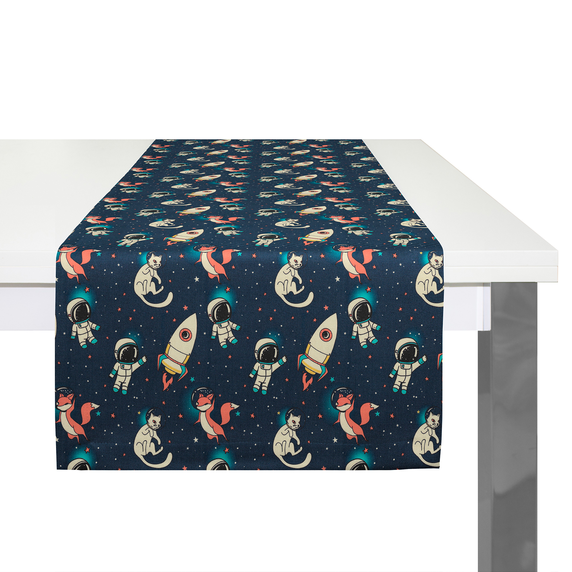 Tischläufer mit Kuvertsaum SPACE - blau - 50x150 cm