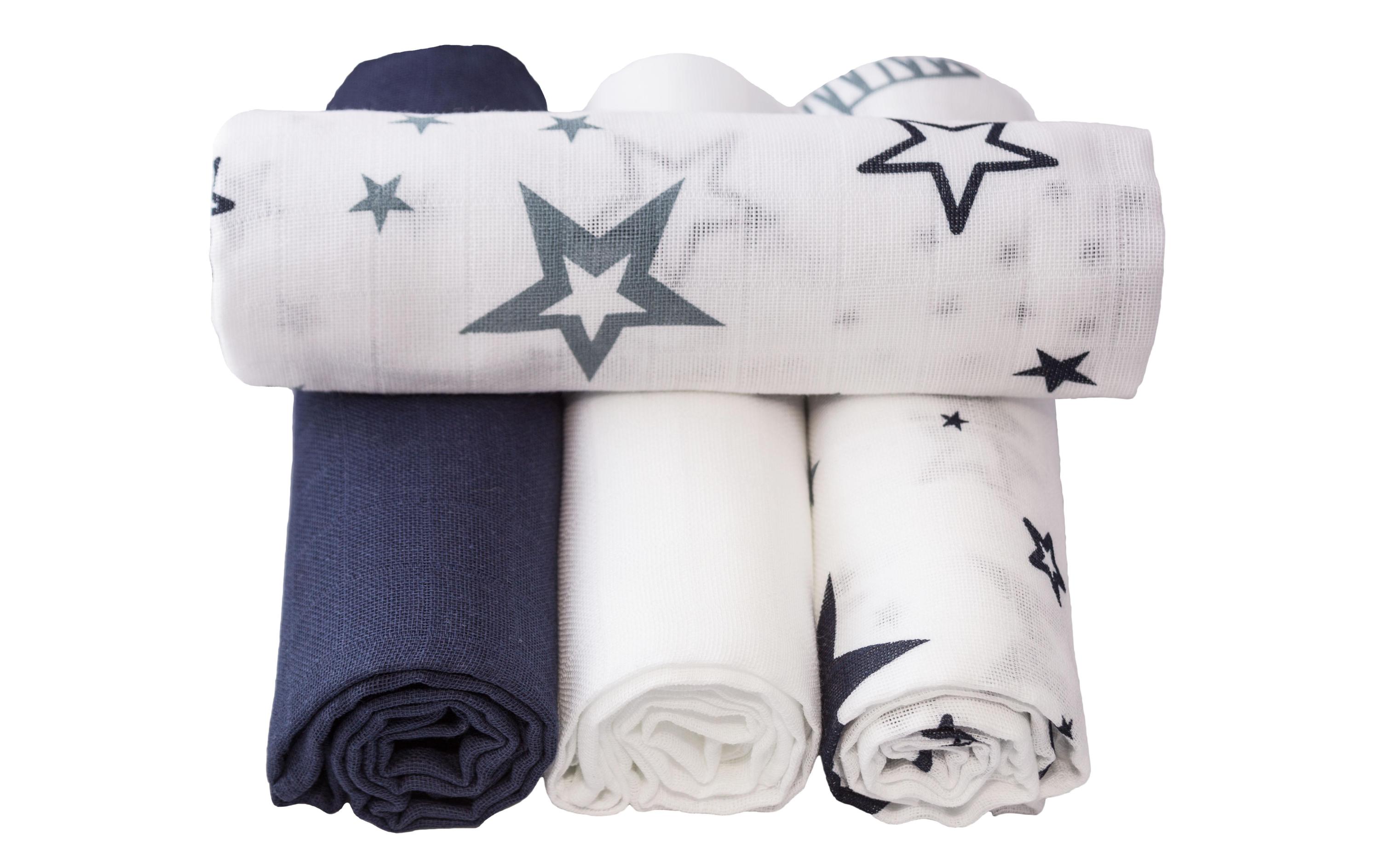 Mulltuch 4-er Set 80 x 80 cm Marine und Weiss SterneMulltücher 80 x 80 cm Marine / Weiss Sterne