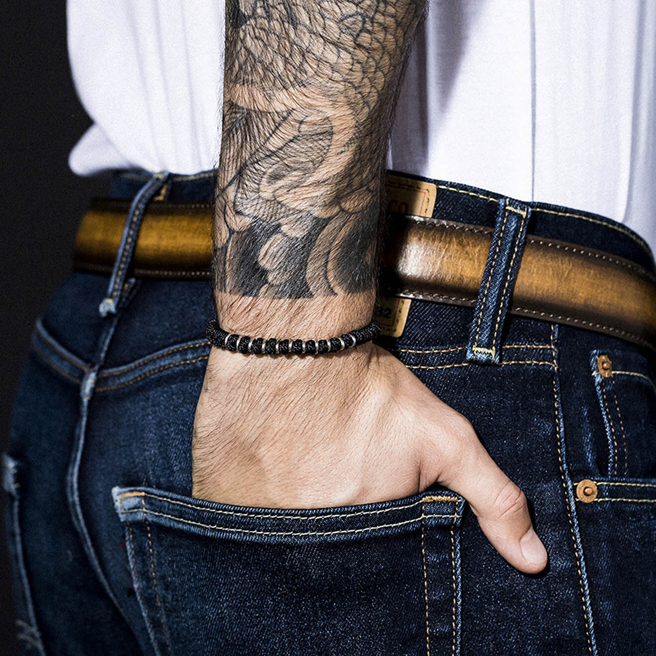 Jacobson Bracelet Ring en Acier & Cordon noir