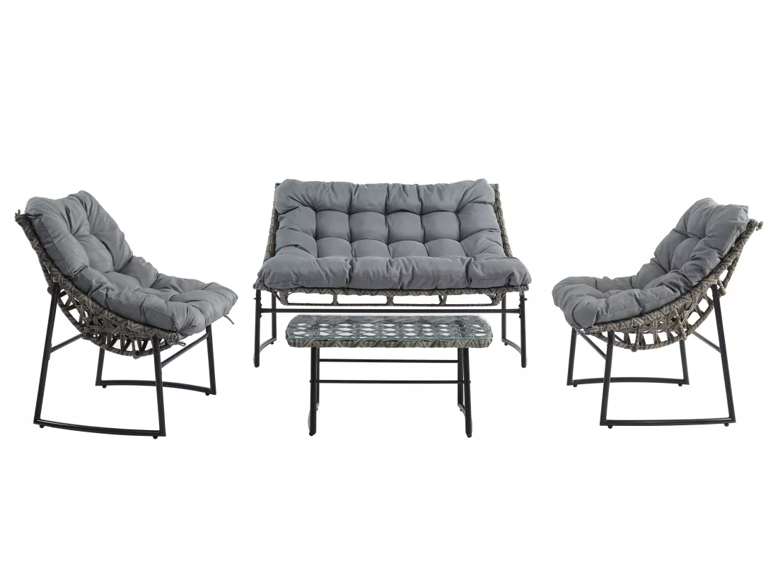 Salon de jardin en résine tressée : 1 canapé 2 places, 2 fauteuils et une table basse - Gris anthracite - JONAH de MYLIA