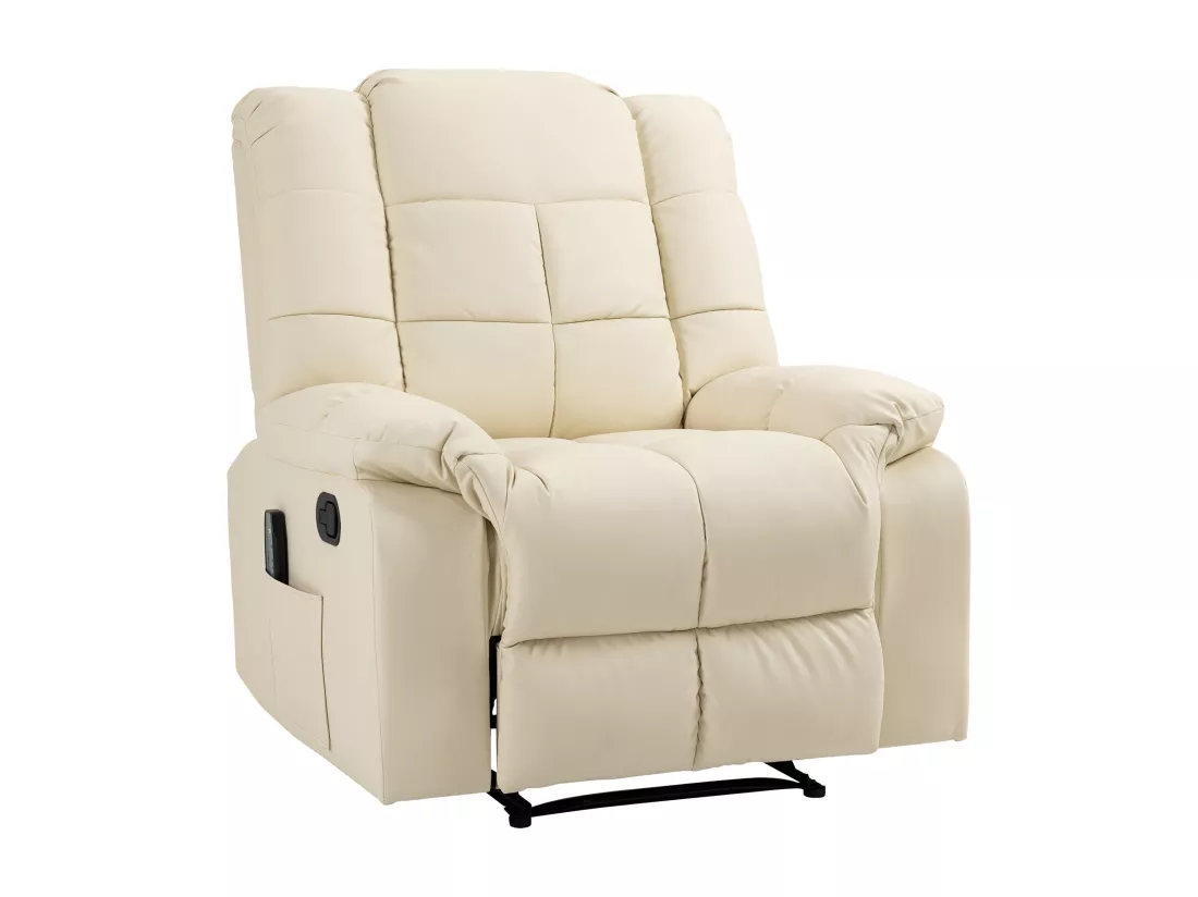 Fauteuil luxe de relaxation et massage inclinaison dossier repose-pied réglable revêtement synthétique crème