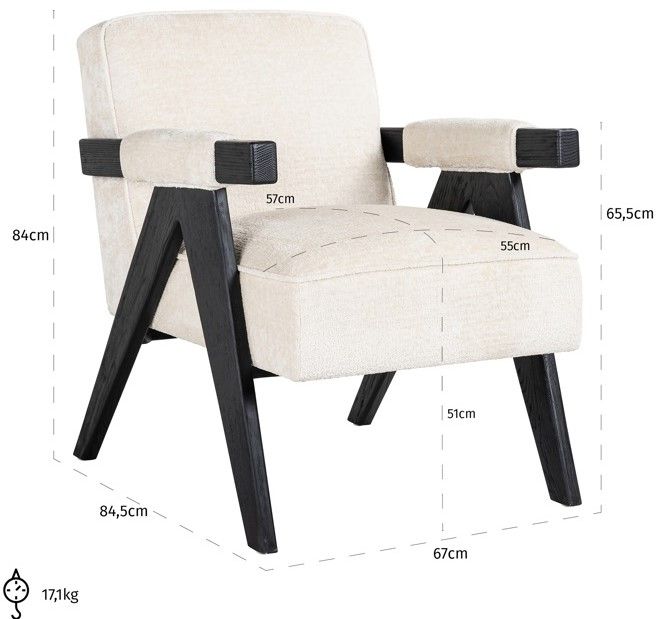 Fauteuil S4706 White Chenille Cooper B68.5 x D85 x H84 cm