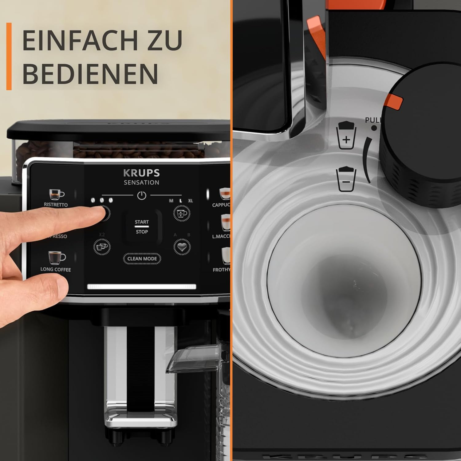 KRUPS Sensation Milk Kaffeevollautomat, 6 Kaffee & Milchgetränke, perfekter Geschmack, Milch Maestro Technologie, perfekter Milchschaum, einfach zu bedienen, mühelose Reinigung, platzsparend, EA912E
