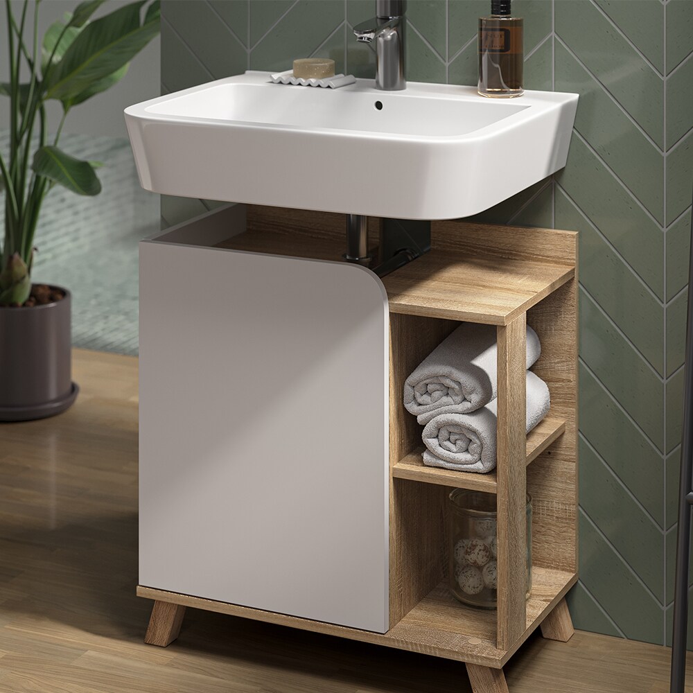 Vicco Badmöbel-Set Karen, Sonoma Weiß, moderne Badezimmerserie, 2 Farben, Waschtischunterschrank, Badspiegel